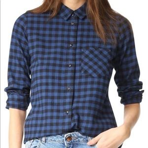 Blue Flannel Slim Boyfriend Shirt Button-down